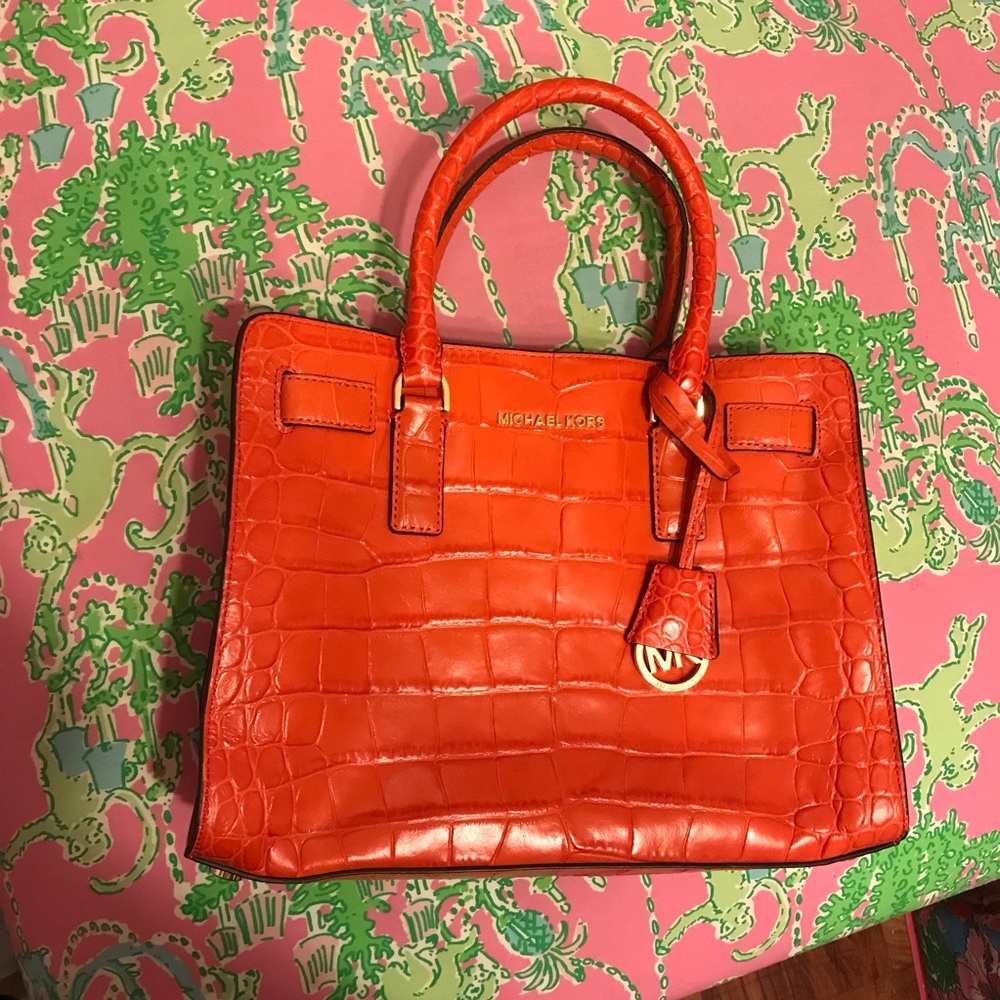 Michael Kors Dillon Croc-Embossed Leather Satchel